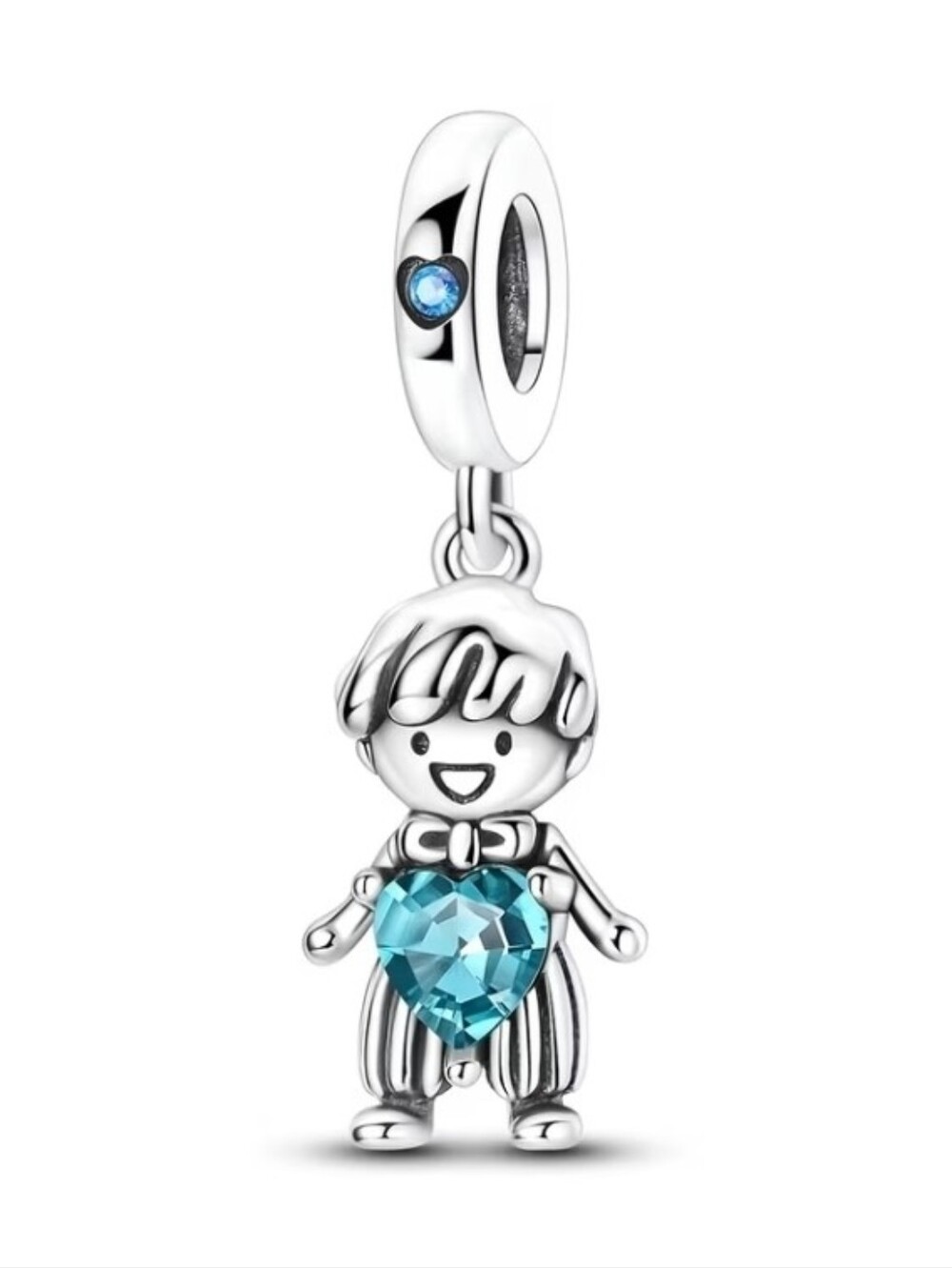 Pandora-style Charm Silver Boy With Blue Rhinestone Heart New Baby, Mom Grandma